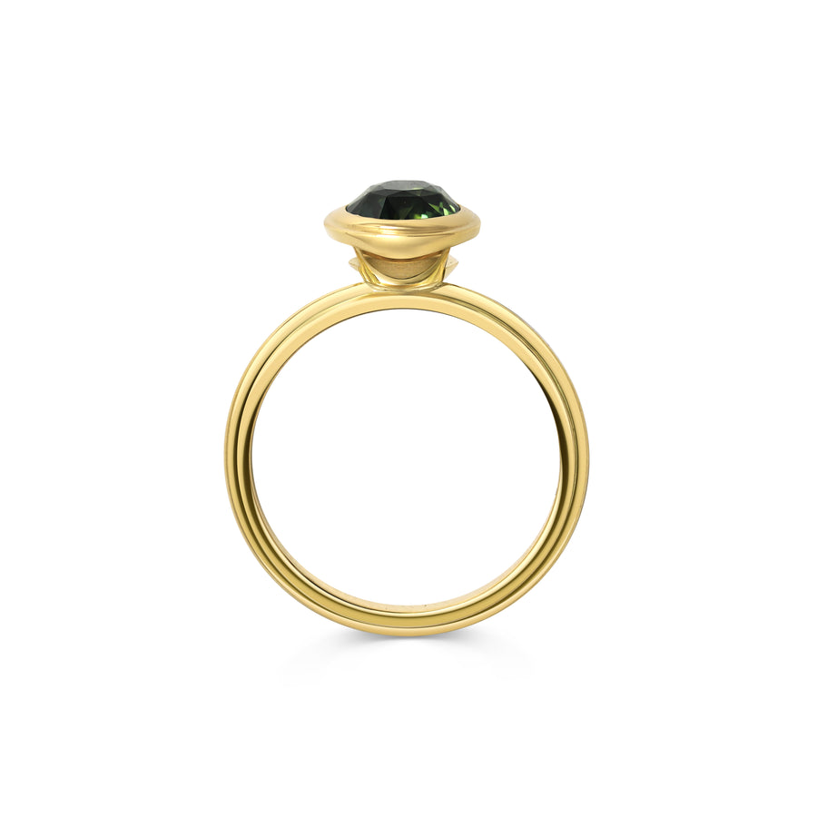 2.0CT Green Oval Sapphire Cut Diamond Bezel Setting Lab Grown Ring