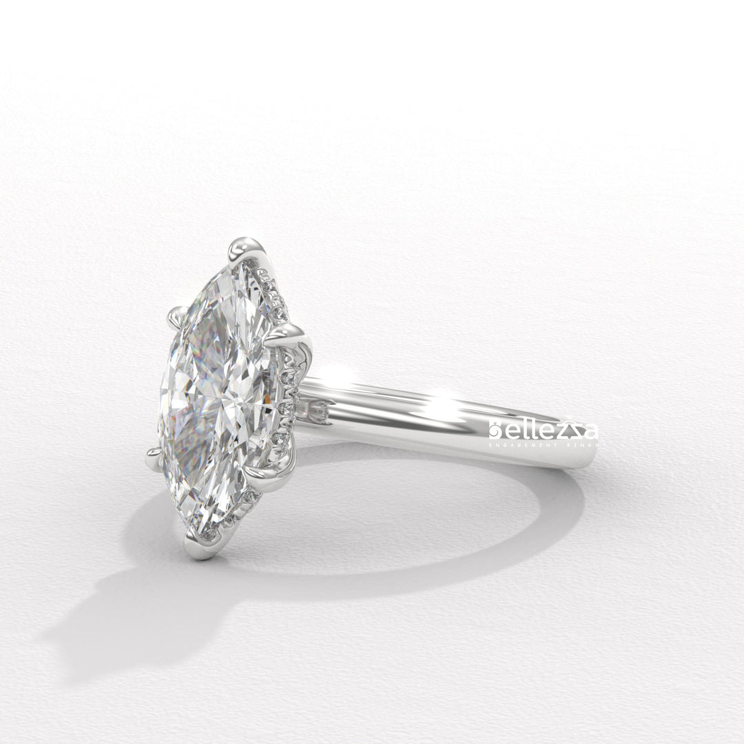 1.50-2.50CT Marquise Cut CVD Diamond Hidden Halo Setting Engagement Ring