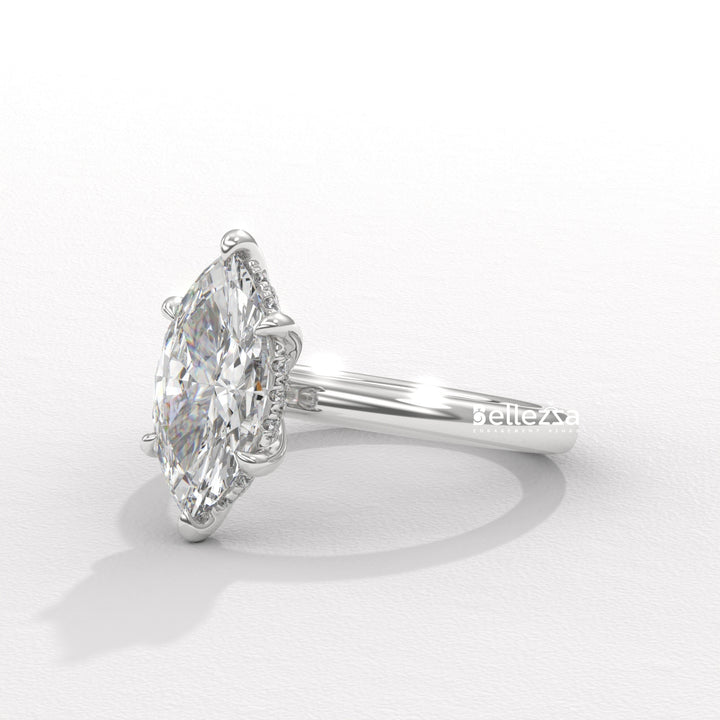 1.50-2.50CT Marquise Cut CVD Diamond Hidden Halo Setting Engagement Ring