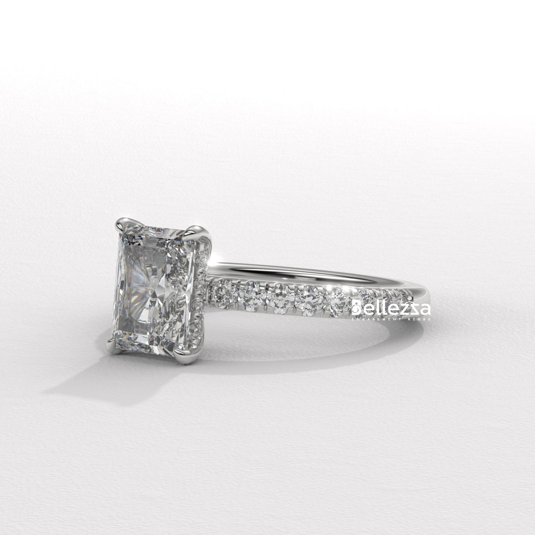 1.50-2.50CT Radiant Cut Hidden Halo Lab Grown Engagement Ring