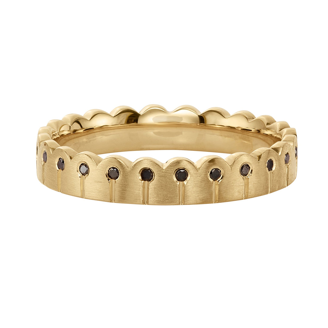 Round Black Diamond Unique Matte Gold Stacking Lab Grown Wedding Band