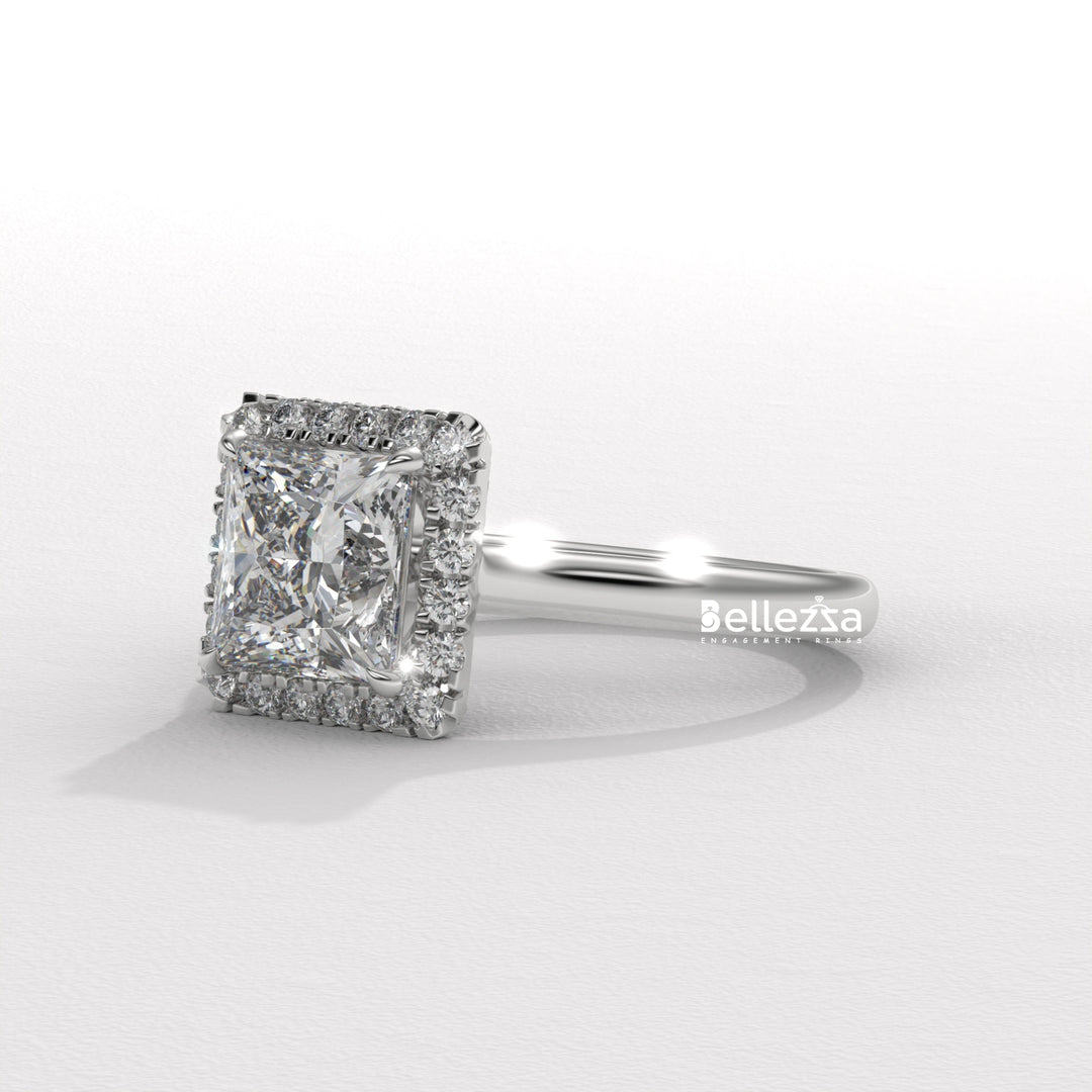 1.0-2.0CT Princess Cut Lab Grown Diamond Halo Set Engagement Ring