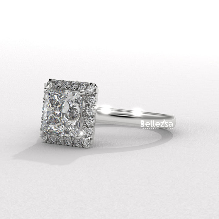 1.0-2.0CT Princess Cut Lab Grown Diamond Halo Set Engagement Ring