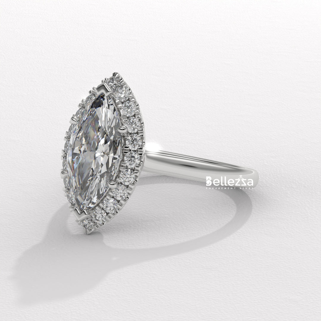 1.50-2.50CT Marquise Cut CVD Diamond Halo Setting Engagement Ring