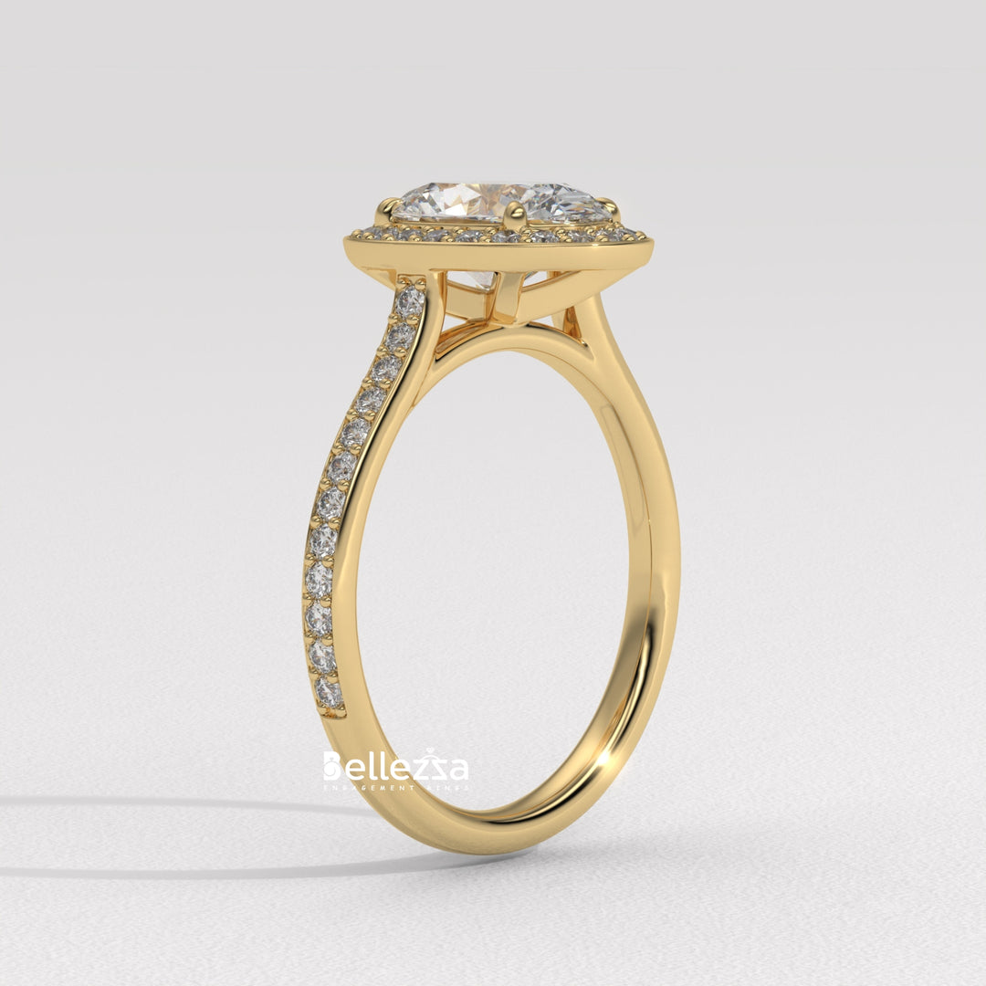 2.0-3.0CT Oval Cut Halo Pave Setting Lab Grown Diamond Engagement Ring