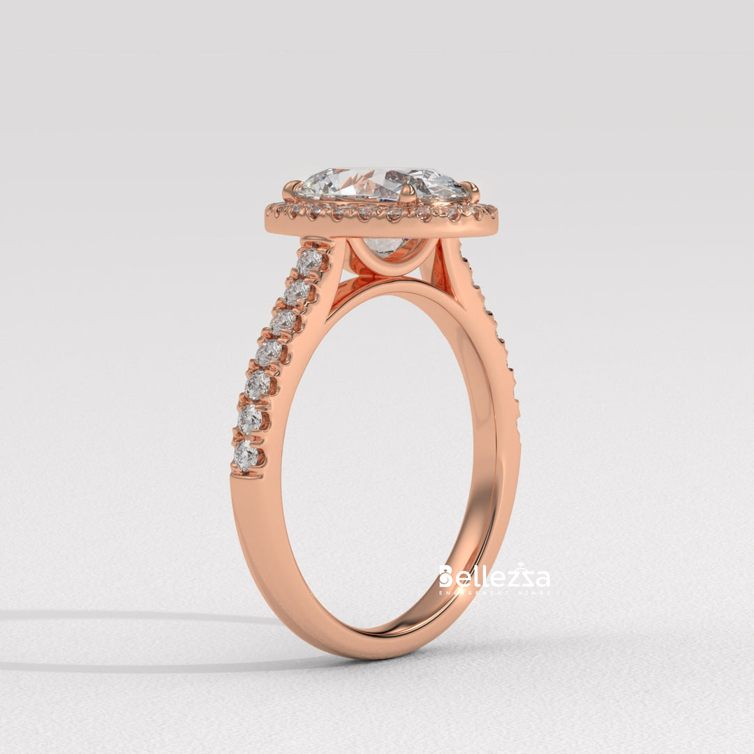1.50-2.50CT Oval Cut CVD Diamond Halo Pave Setting Engagement Ring