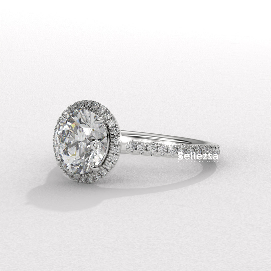 round diamond prong setting, gold round diamond band,round cut engagement ring in gold, gold ring with round diamond, round diamond gold ring setting, delicate round cut ring