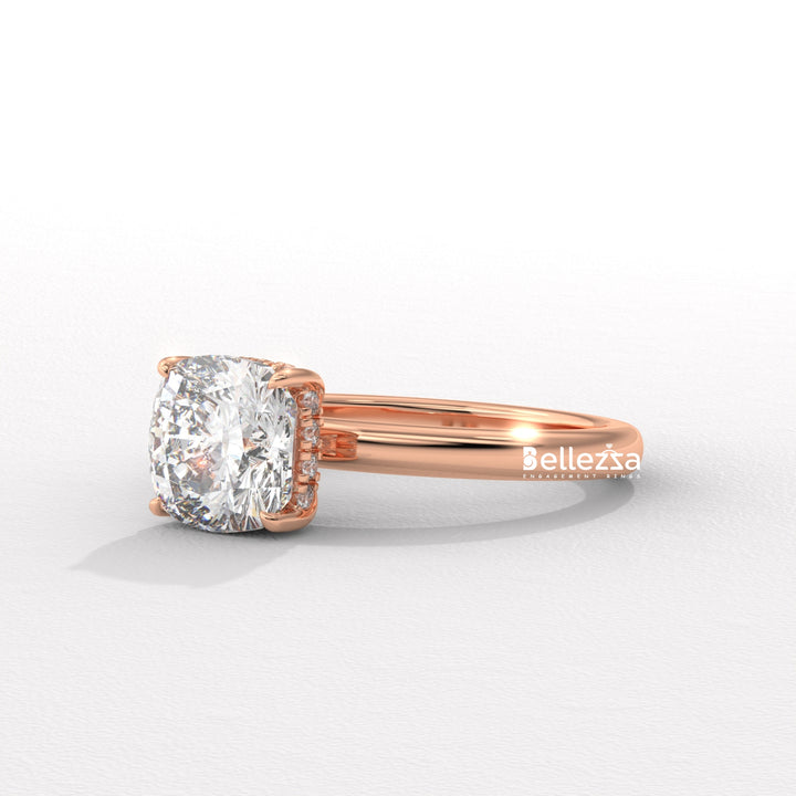 1.0-2.0CT Cushion Cut Lab Grown Diamond Hidden Halo Engagement Ring