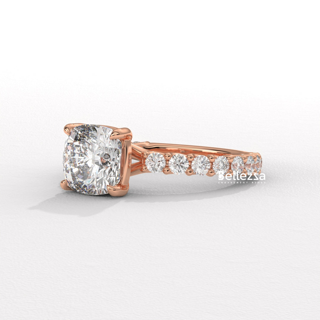1.50-2.50CT Cushion Diamond Pave Setting Lab Grown Engagement Ring