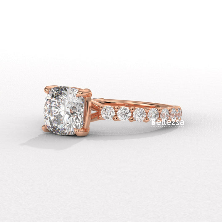 1.50-2.50CT Cushion Diamond Pave Setting Lab Grown Engagement Ring