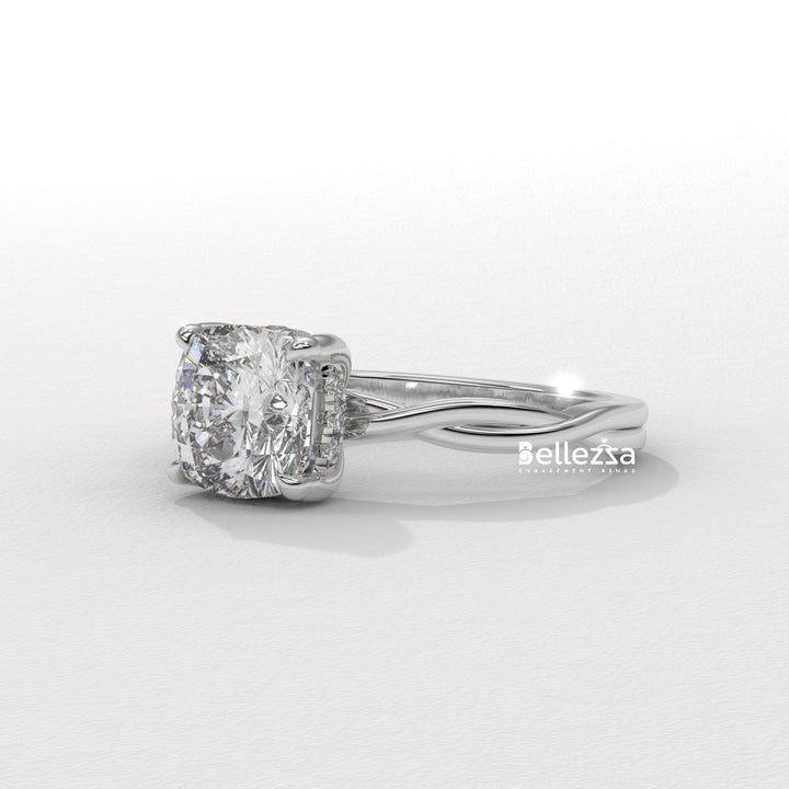 1.50-2.50CT Cushion Cut CVD Diamond Twisted Engagement Ring