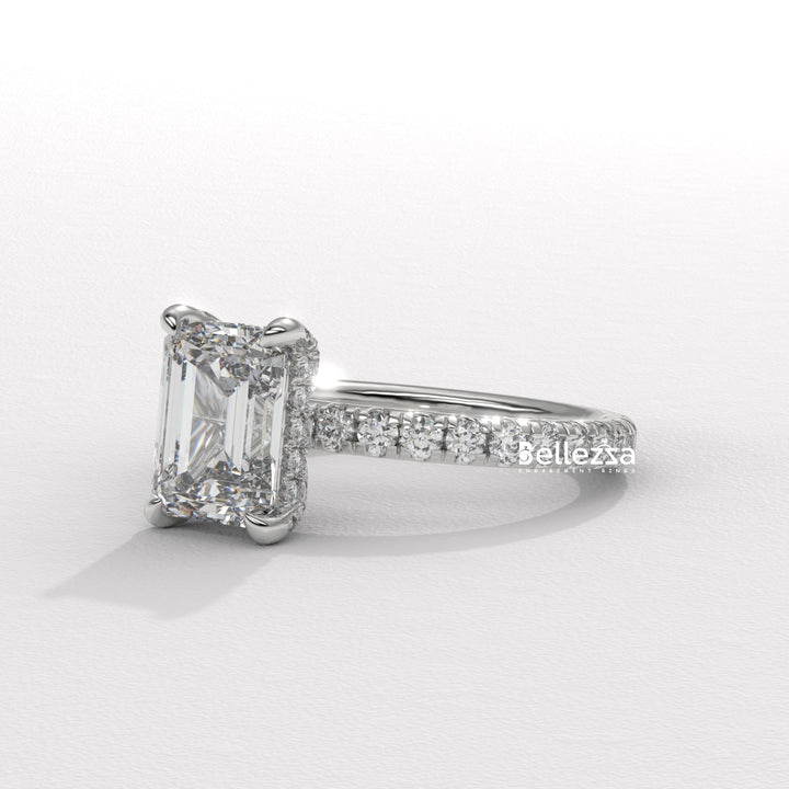 1.50-2.50CT Emerald Cut Lab Grown Diamond Pave Setting Engagement Ring