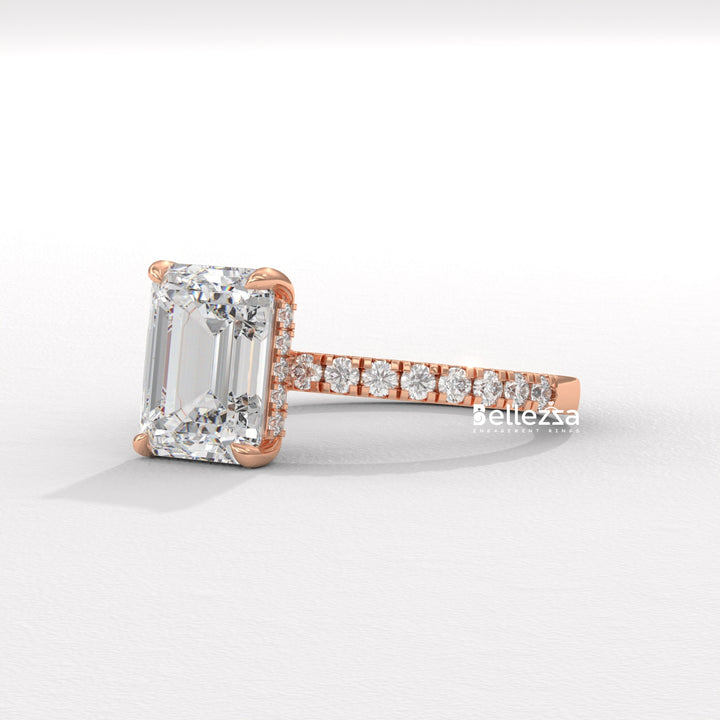 2.0-3.0CT Emerald Cut Pave Setting Lab Grown Engagement Ring