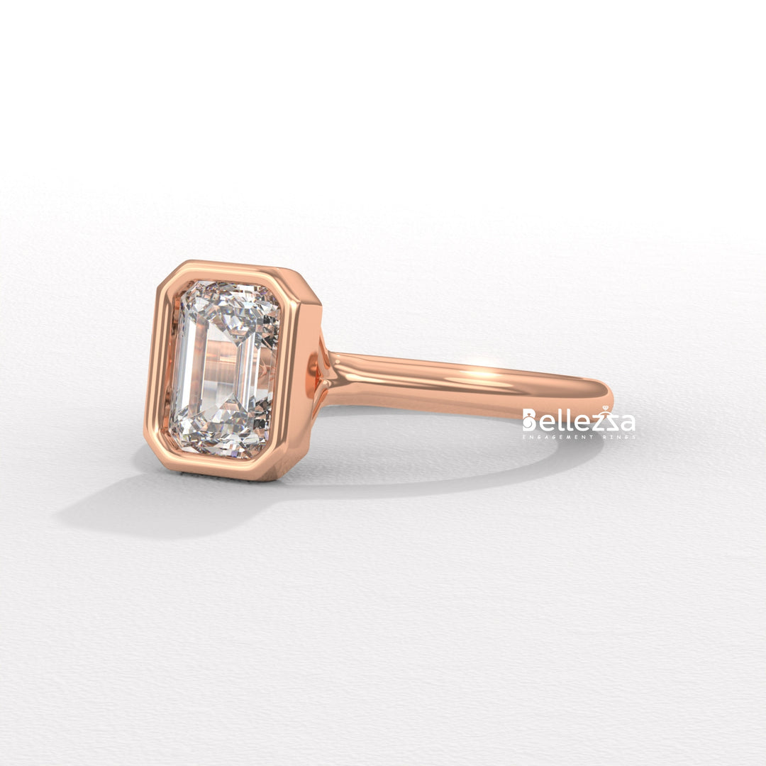1.0-2.0CT Emerald Cut Bezel Setting Lab Grown Engagement Ring