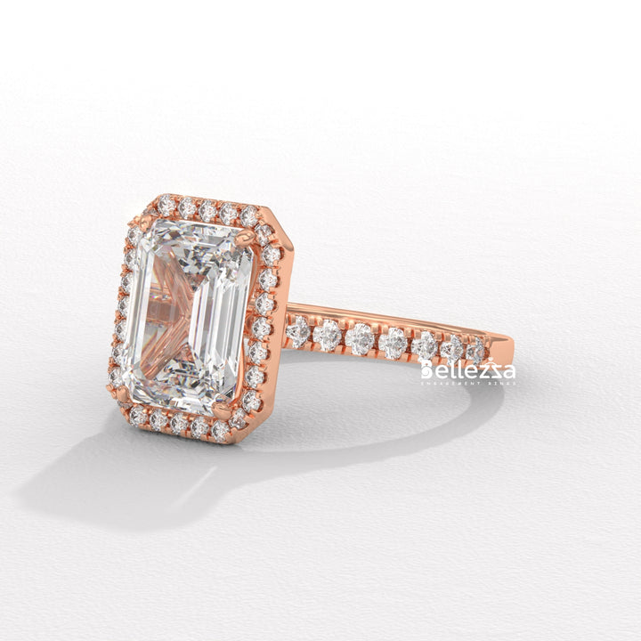 1.50-2.0CT Emerald Cut Halo Pave Setting CVD Diamond Engagement Ring