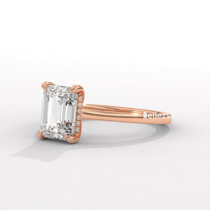1.50-2.50CT Emerald Diamond Hidden Halo Lab Grown Engagement Ring