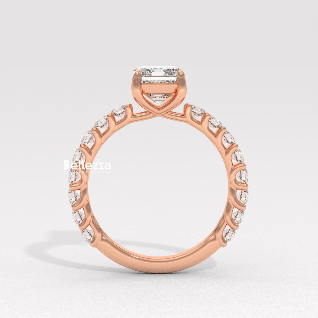 1.50-2.50CT Emerald Cut Pave Setting Lab Grown Engagement Ring