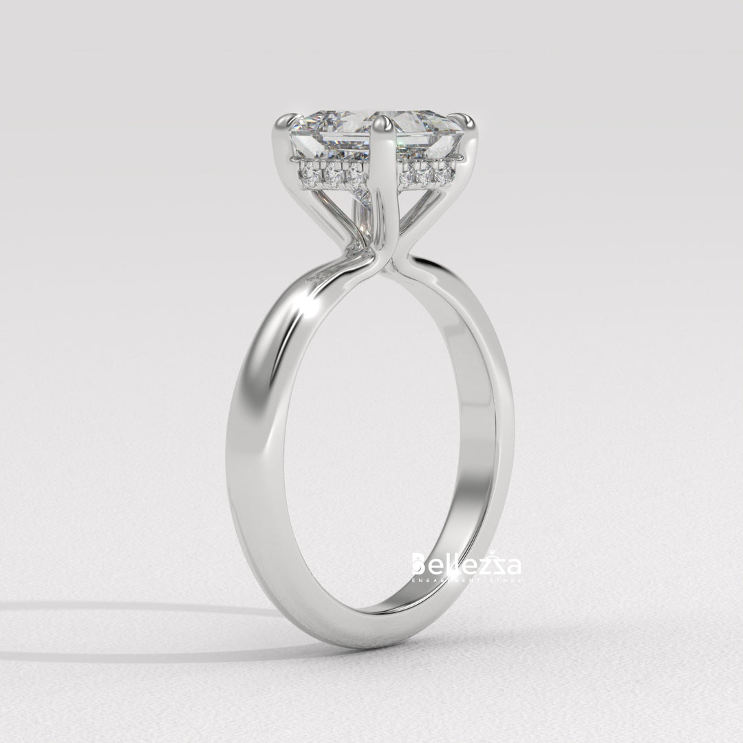 1.0-2.0CT Princess Cut CVD Diamond Hidden Halo Engagement Ring