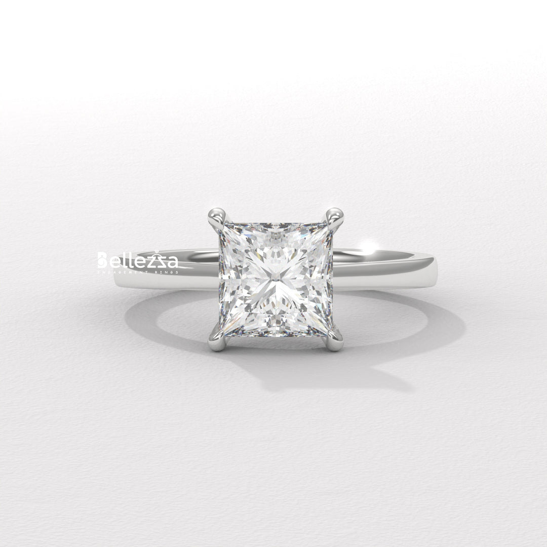 1.0-2.0CT Princess Diamond Solitaire Setting Lab Grown Engagement Ring