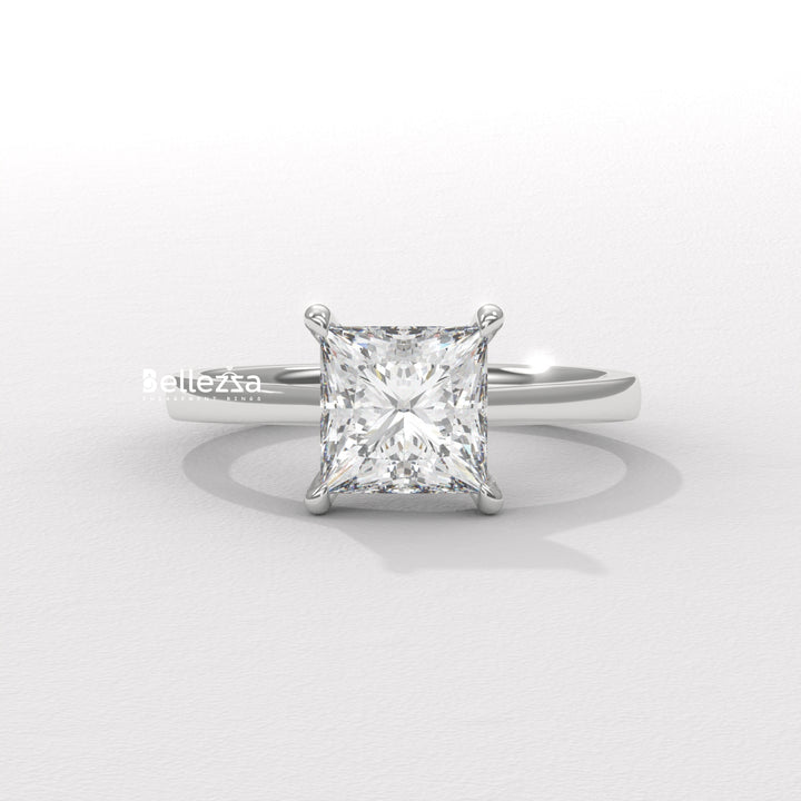 1.0-2.0CT Princess Diamond Solitaire Setting Lab Grown Engagement Ring