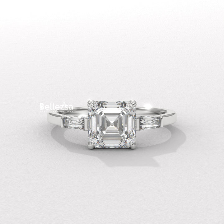 1.50-2.50CT Asscher Diamond Three Stone Lab Grown Engagement Ring