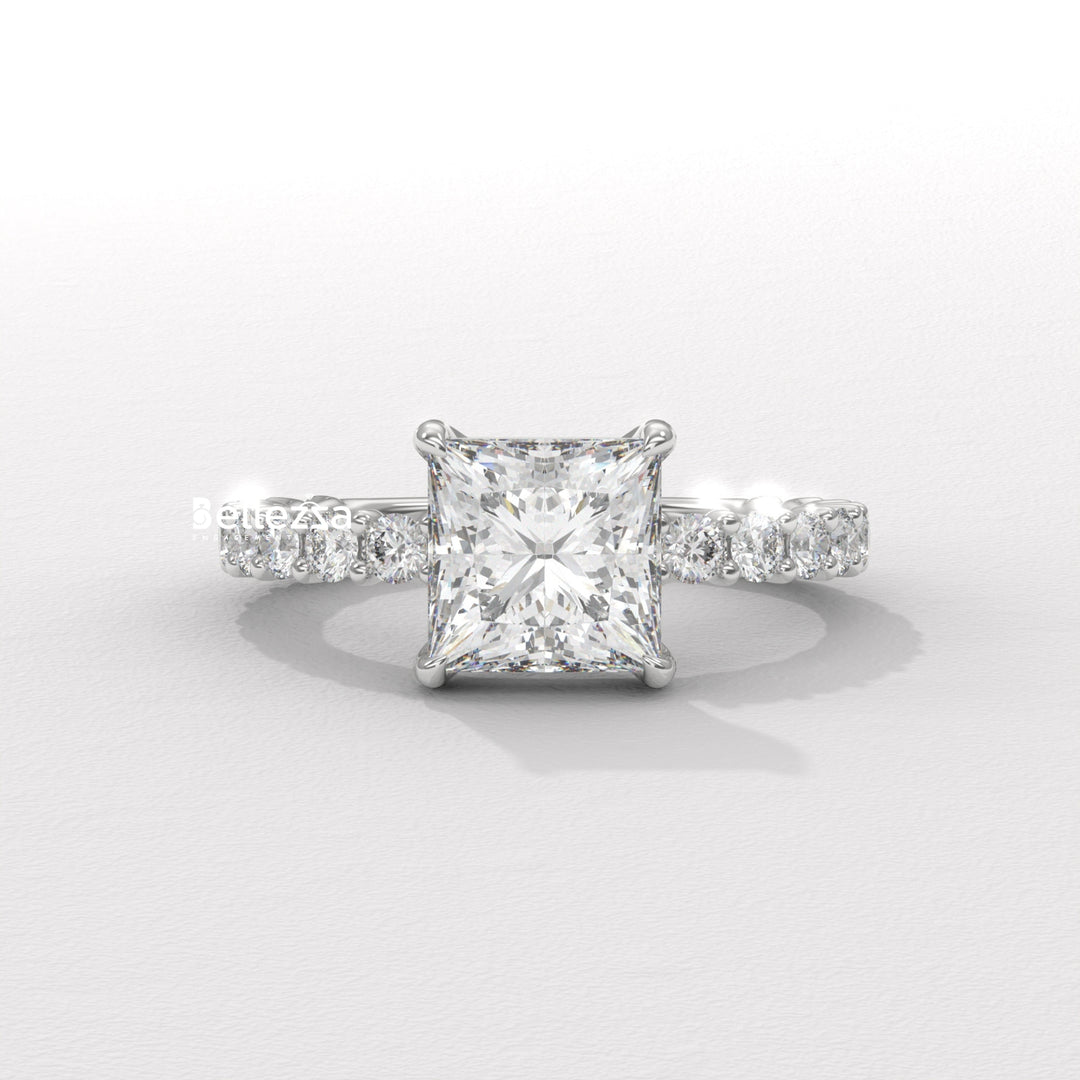 1.0-2.0CT Princess Diamond Pave Setting Lab Grown Engagement Ring