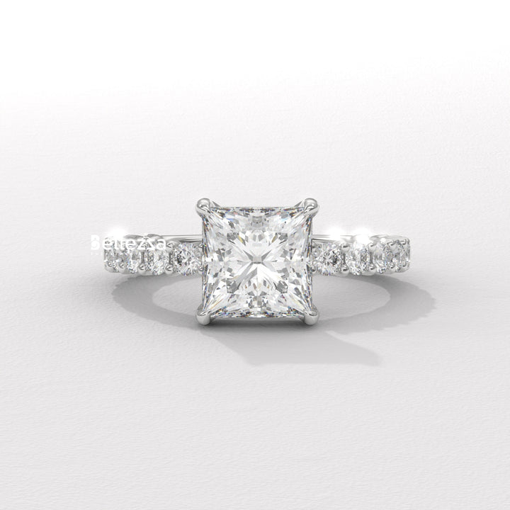 1.0-2.0CT Princess Diamond Pave Setting Lab Grown Engagement Ring