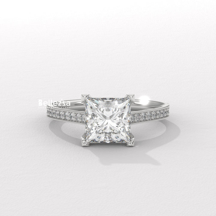 1.0-2.0CT Priness Diamond Pave Setting Lab Grown Engagement Ring