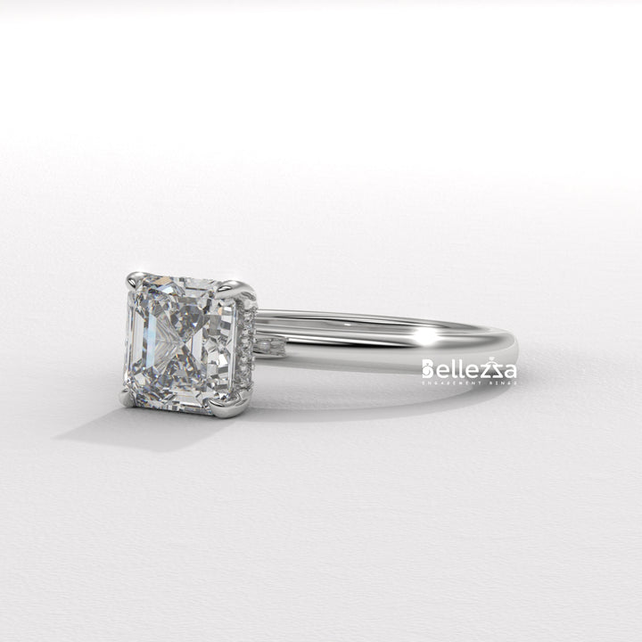 1.50-2.50CT Asscher Cut Diamond Hidden Halo Lab Grown Engagement Ring