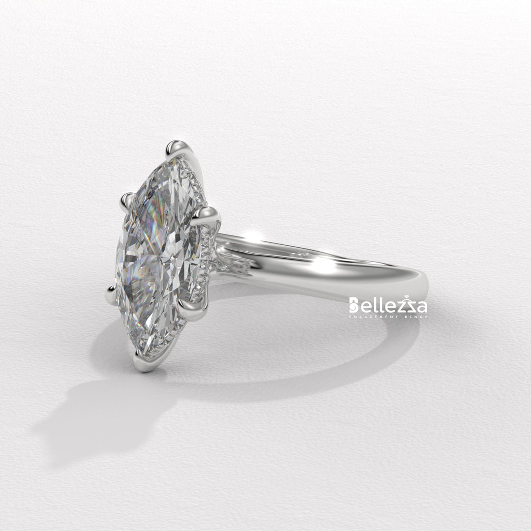 2.50-3.50CT Marquise Cut CVD Diamond Hidden Halo Engagement Ring