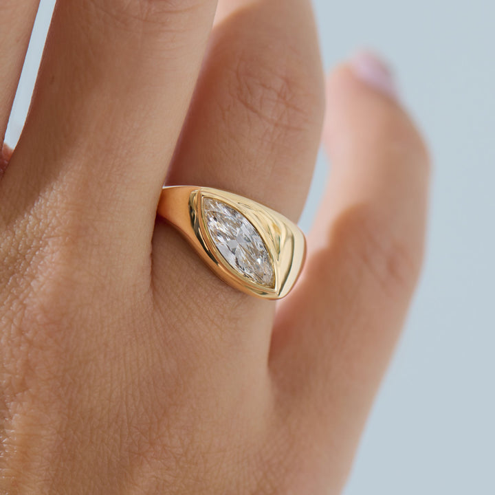 1.50CT Fancy Warm Yellow Marquise Cut Unique Solitaire Lab Grown Engagement Ring