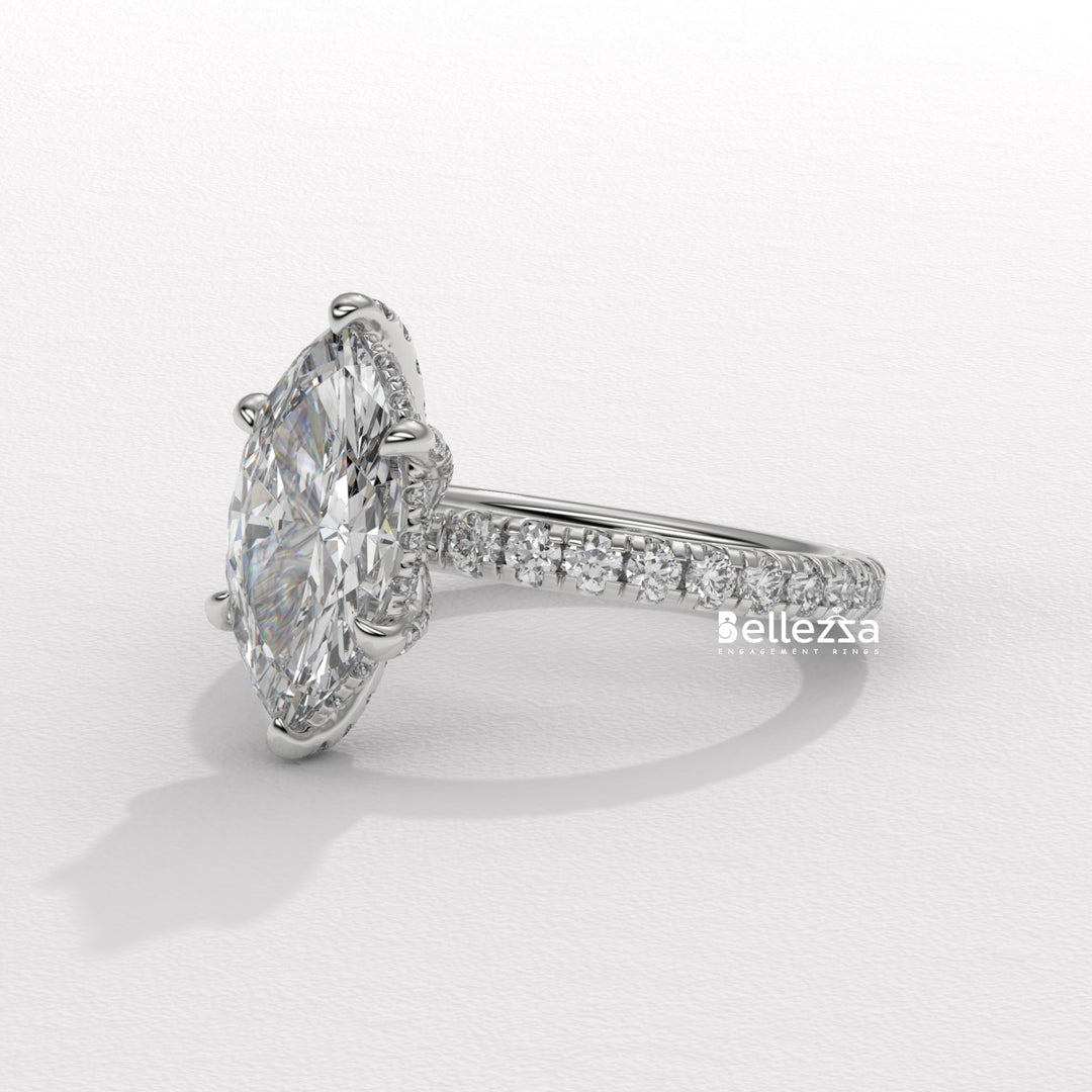 2.0-3.0CT Marquise Cut CVD Diamond Pave Setting Engagement Ring