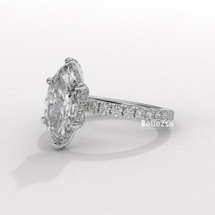 2.0-3.0CT Marquise Cut CVD Diamond Pave Setting Engagement Ring