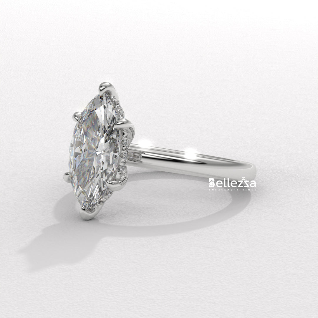 1.50-2.50CT Marquise Cut CVD Diamond Hidden Halo Setting Engagement Ring