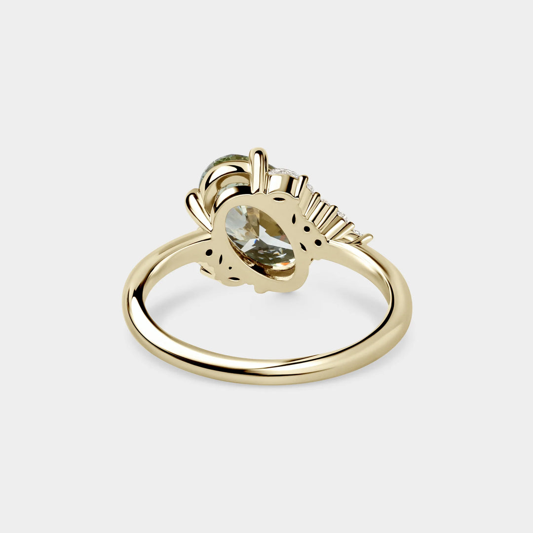 2.0CT Oval Cut Fancy Green Lab Grown Diamond Cluster Engagement Ring