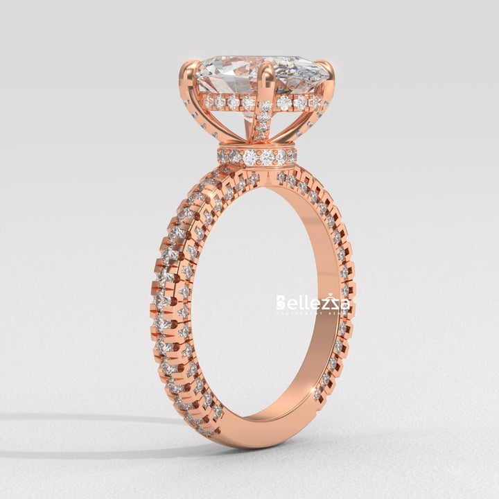 2.50-3.50CT Oval Diamond Three Side Pave Setting Lab Grown Engagement Ring