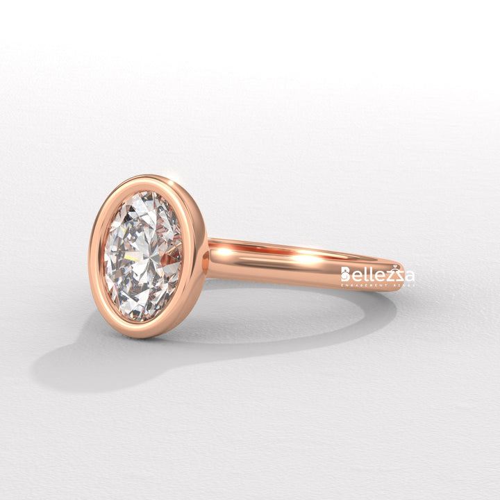 1.0-2.0CT Oval Diamond Bezel Setting Solitaire Lab Grown Engagement Ring