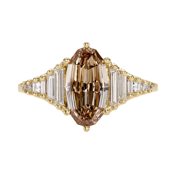 2.0CT Fancy Brown Oval Step Cut Cluster Setting Lab Grown Engagement Ring