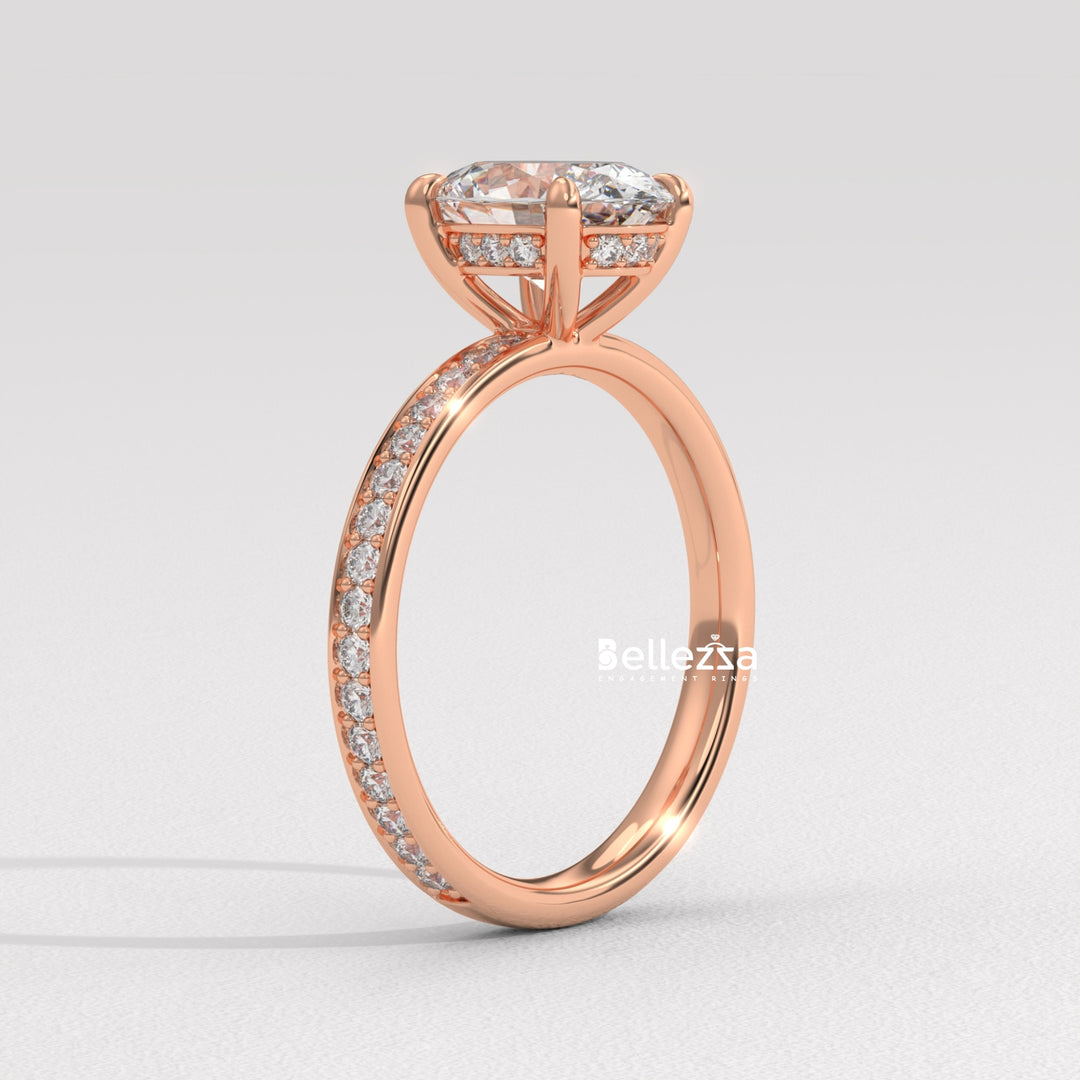 2.0-3.0CT Oval Diamond Pave Setting Lab Grown Engagement Ring