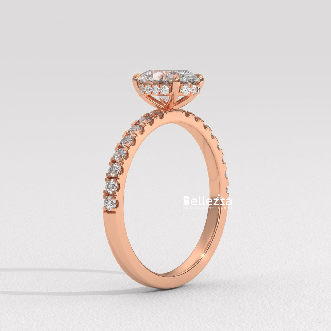 1.0-2.0CT Oval Daimond Pave Setting Lab Grown Engagement Ring