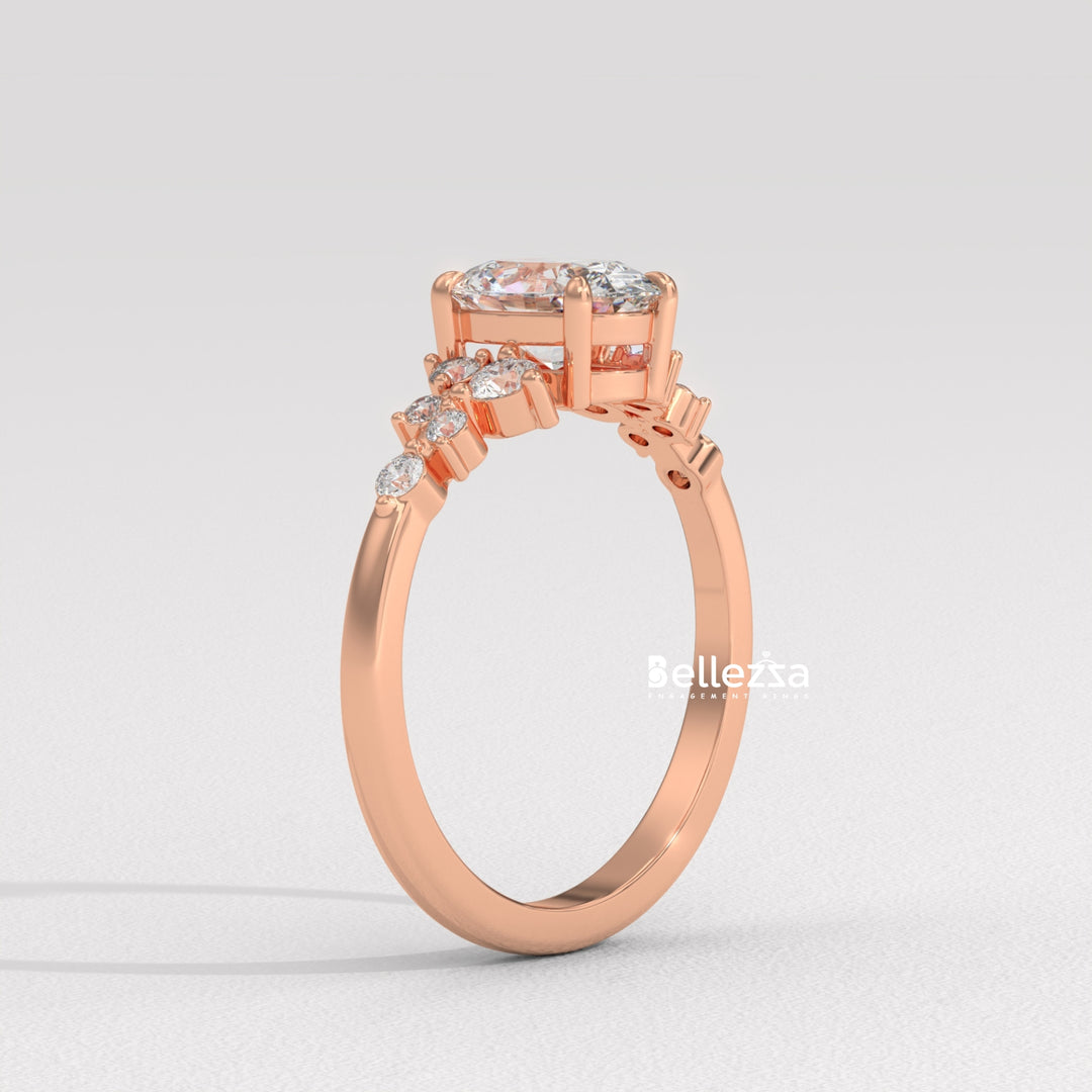 1.50-2.50CT Oval Diamond Cluster Setting Lab Grown Engagement Ring