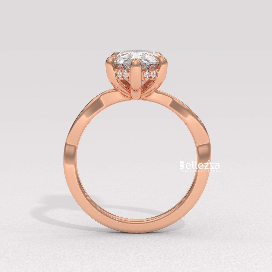 1.50-2.50CT Pear Cut Twisted Hidden Halo CVD Diamond Engagement Ring