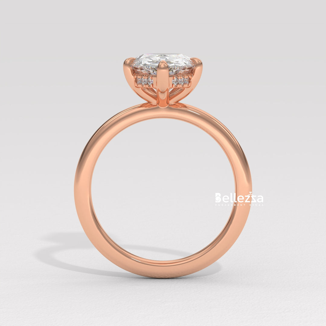 2.0-3.0CT Pear Cut Hidden Halo CVD Diamond Engagement Ring