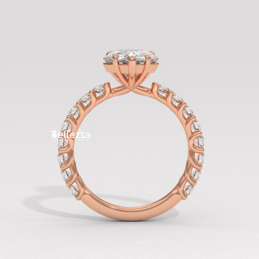 1.50-2.50CT Pear Diamond Pave Setting Lab Grown Engagement Ring