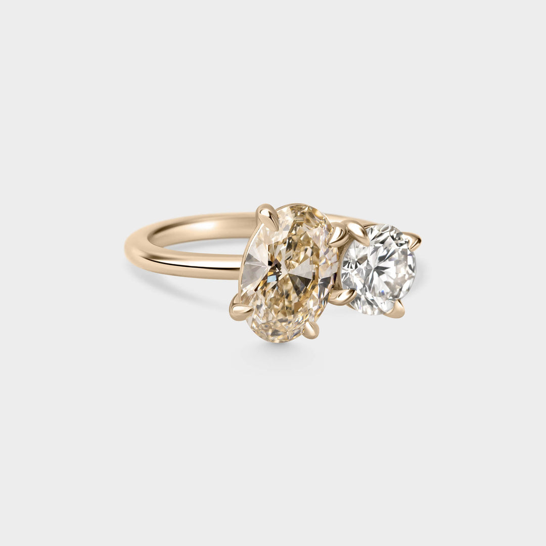 3.0CTW Natural Champagne Oval & Round Diamond Toi Et Moi Lab Grown Ring