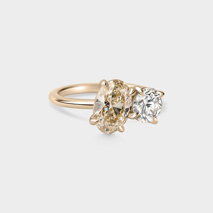 3.0CTW Natural Champagne Oval & Round Diamond Toi Et Moi Lab Grown Ring