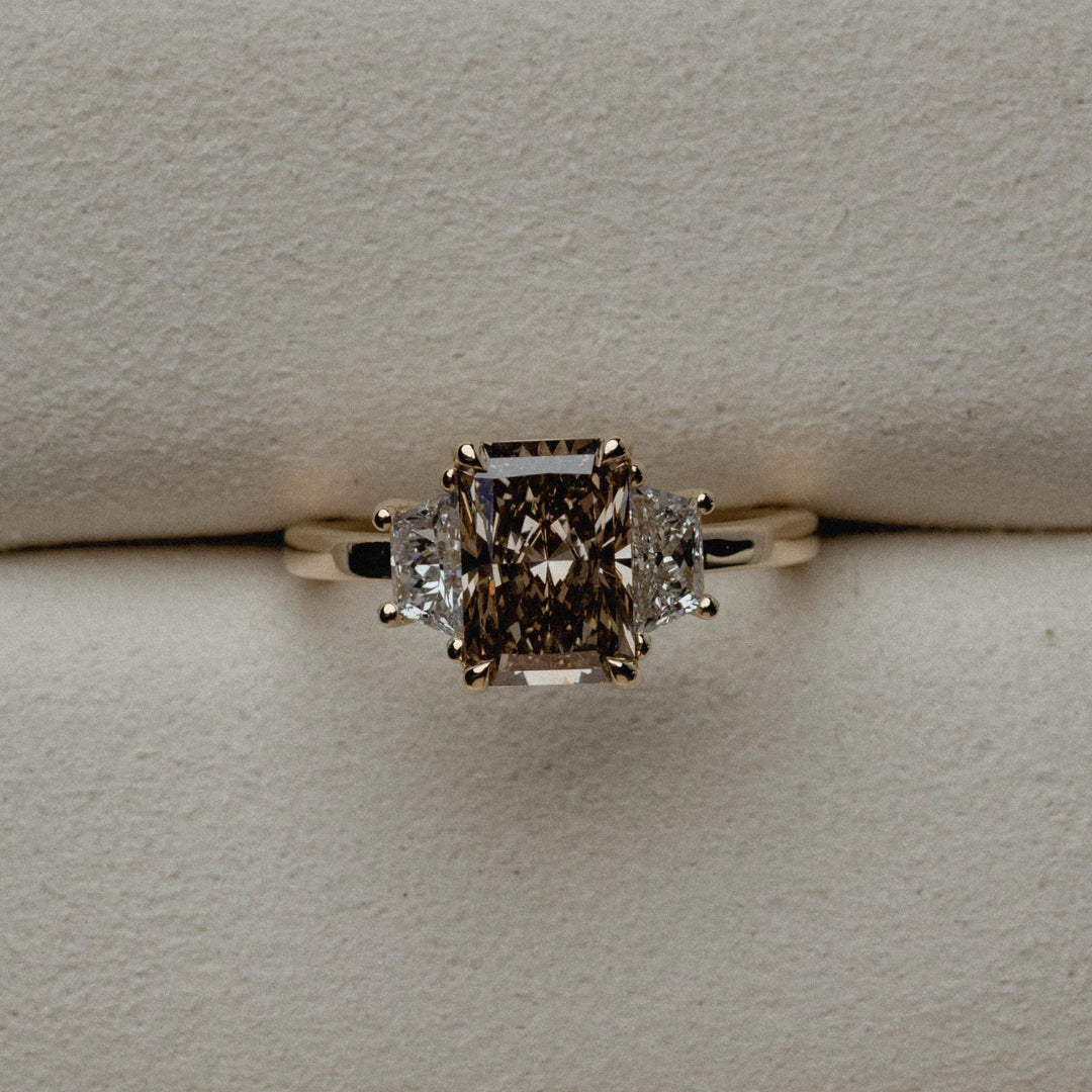 2.0CT Fancy Brown Radiant Diamond Three Stone Lab Grown Engagement Ring