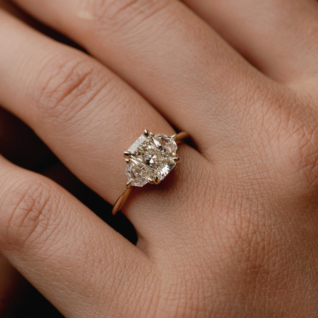 1.0CT Light Fancy Yellow Radiant Cut Cluster Setting Lab Grown Engagement Ring