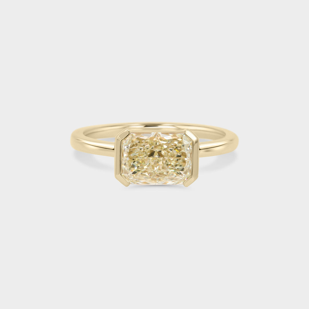 2.0CT Fancy Yellow East-West Radiant Diamond Half Bezel Setting Lab Grown Ring