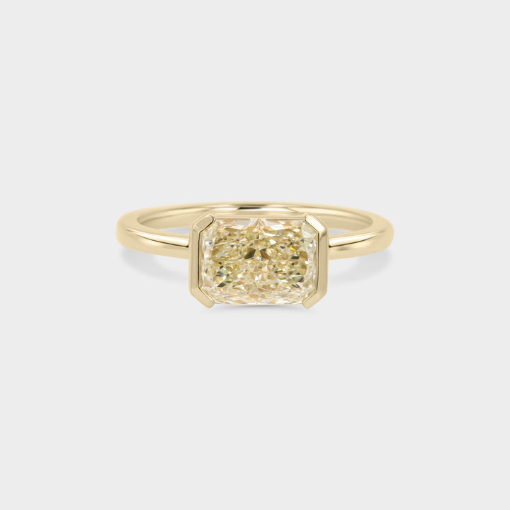 2.0CT Fancy Yellow East-West Radiant Diamond Half Bezel Setting Lab Grown Ring